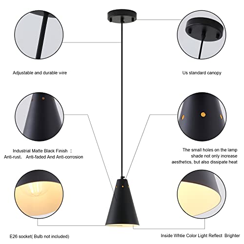 Dijiahua Black Pendant Lights 3 Pack For Kitchen Island,Small Modern Industrial Chandeliers With Cone Metal Shade,Mini Adjustable Cord Hanging Lighting Fixtures For Over Sink,Bar,Dining Room thumb #4