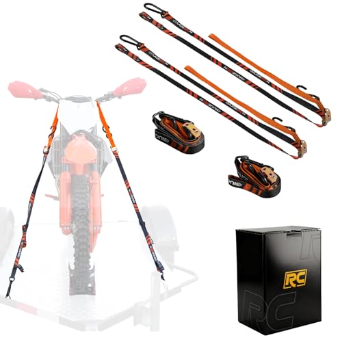 BAOUFF Motorcycle Tie Down Straps 4 Pack 1in Width 1800Lbs Break Strength Universal Tie Downs Ratchet Straps for Dirt Bikes ATV UTV Cargo Trailer Trucks and More Transportation-Orange