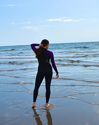 Ladies Neptune 3/2 mm Neoprene Full Wetsuit re Canoe Kayak Surfing Jetski Sailing Paddleboarding - UK ladies sizes 8, 10, 12, 14, 16, 18, 20 & 22 (Black/Mulberry, 8)