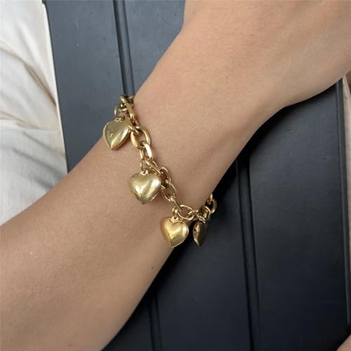 Stainless Steel Bracelets for Women with Heart Charm Chain Tassel Love Charms Chunky Link Bracelet Jewelry Romantic Gift3