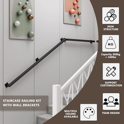Rampe d'escalier noire de 210 cm avec son kit complet de fixation - 5