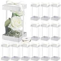 Zhanmai 12 Pack Clear Gifts Boxes 8 x 4 x 4 Transparent Gifts Box with Glitter Base Lid Clear Plastic Presents Packaging Cases for Wedding Birthday Valentine Mother's Day Father's Day(White)