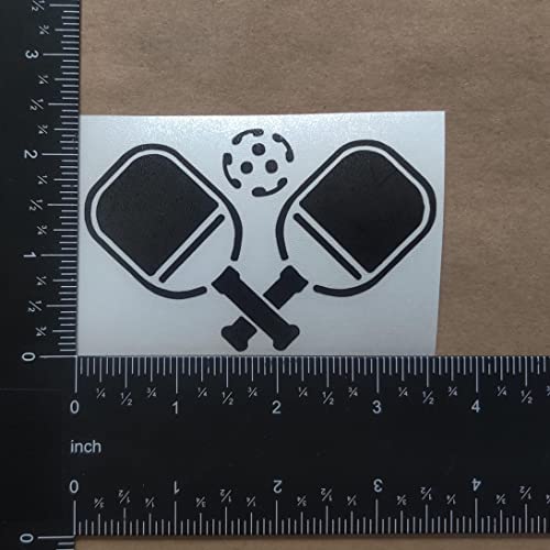 Image of Pickleball Decals 4 Pack: Pickle Ball, Pickleball Heartbeat, Paddles and Pickleball, Love Pickleball Decals (Black, Small ~3.5 inch)