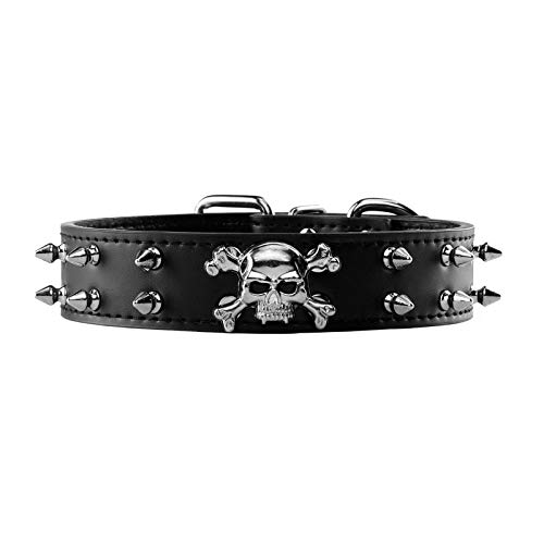 Filhome Hundehalsband Nieten PU Leder Schädel Totenkopf Punk Haustier Halsband Gothic Halsband Hund Lederhalsband Schwarz S