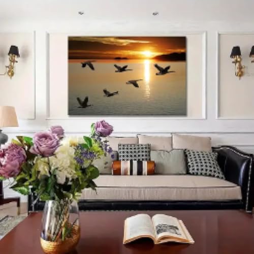 Toile oies canadiennes coucher de soleil impression premium - 5