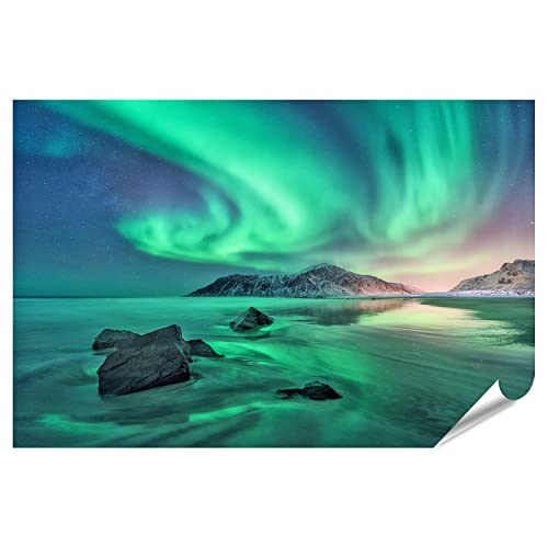 islandburner Poster Fotodruck Aurora Nordlichter Lofoten Inseln Norwegen Himmel Polarlichter Premium Bild auf Foto Papier 90x60cm Cover