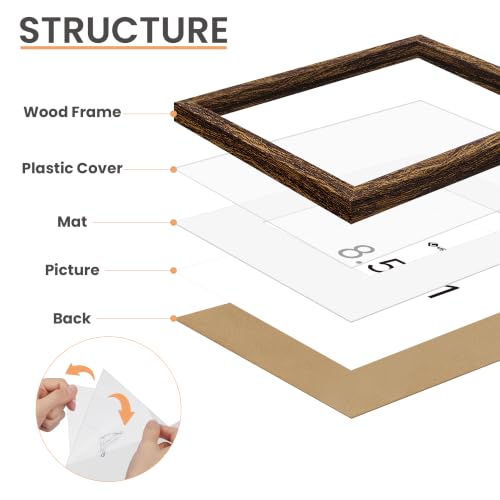 Image of upsimples 8x10 Picture Frame Solid Wooden, Nursery Decor, 1Pack Walnut | 100% Solid Wood, Fit 5x7 with Mat and 8 x 10 Photo, Farmhouse Wall Decor or Tabletop Display, Safe For Nursery Kids Room