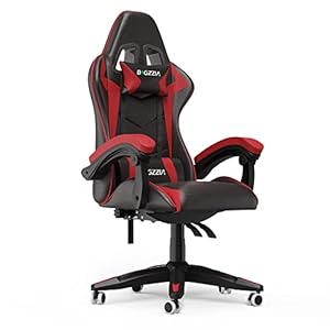 Gaming-Stuhl, Gamer Stuhl Mit Kopfstütze und Lendenwirbelstütze, Höhen-und 90°–135° Neigungsverstellung, 130 kg Belastbarkeit, Ergonomischer Gaming Chair für Gaming Büro (Schwarz Rot)