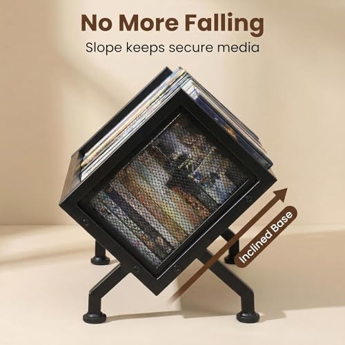 Image of DVD & CD Storage Rack, Blu ray Storage Shelve Holds Up To 28 DVD Cases, Wooden Media Holder also Used for CDs, Video Game, Vhs Taps Storage, Retro Style Desktop organizer