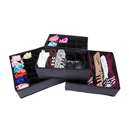 Periea Organizadores de cajones - Paquete de 4-4 colores disponibles - Jana (Gris carbón con bordes negros)