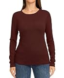 janzu Long Sleeve Shirts for Women Casual Womens Tshirts Basic Tee Fall Winter Layering Tops Dark Brown Red