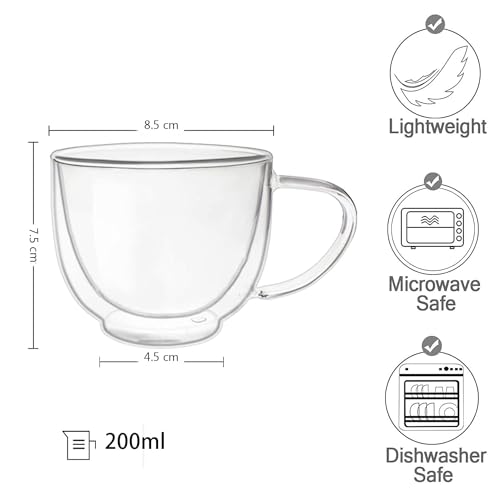 Hooipo Double Walled Espresso Glasses 200ml with Handle Insulated Coffee Cups Handmade Heat Resistant Airtight Espresso Coffee Cups Cappuccino Latte Tea Macchiato Glasses Cups... - Image 2
