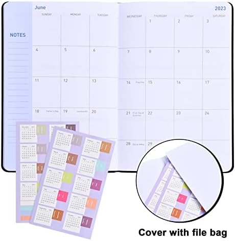 Bezavea A5 Weekly Planner Diary, Weekly Overview Planner Jan. 2023 - Jun. 2024, Academic Diary Week to View, Hardback Plan Book Diary with Monthly Tabs, Pen Holder, Inner Pocket, Holiday Table (Black)