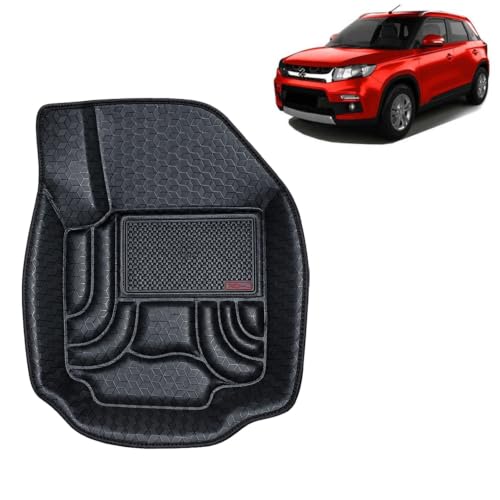 Image of OTO2EYE Car Floor Mat 4.5D Compatible for Maruti Suzuki Vitara Brezza (2016 to 2019) All Model, 100% Waterproof Tray Shape, Set of 3 Pieces, Top Notch PVC 4.5D Foot Mats, Washable, 1 Year Warranty