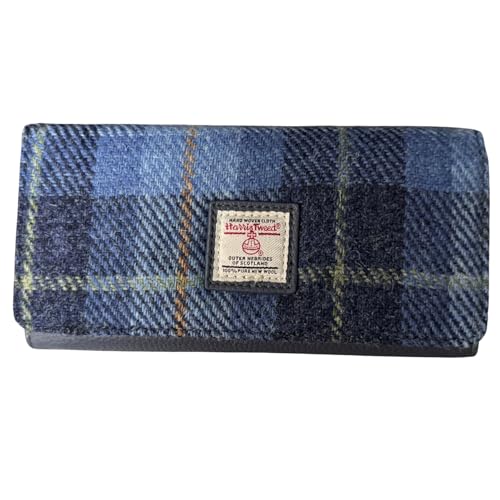 Grand sac à main Harris Tweed bleu portefeuille compagnon femme classique