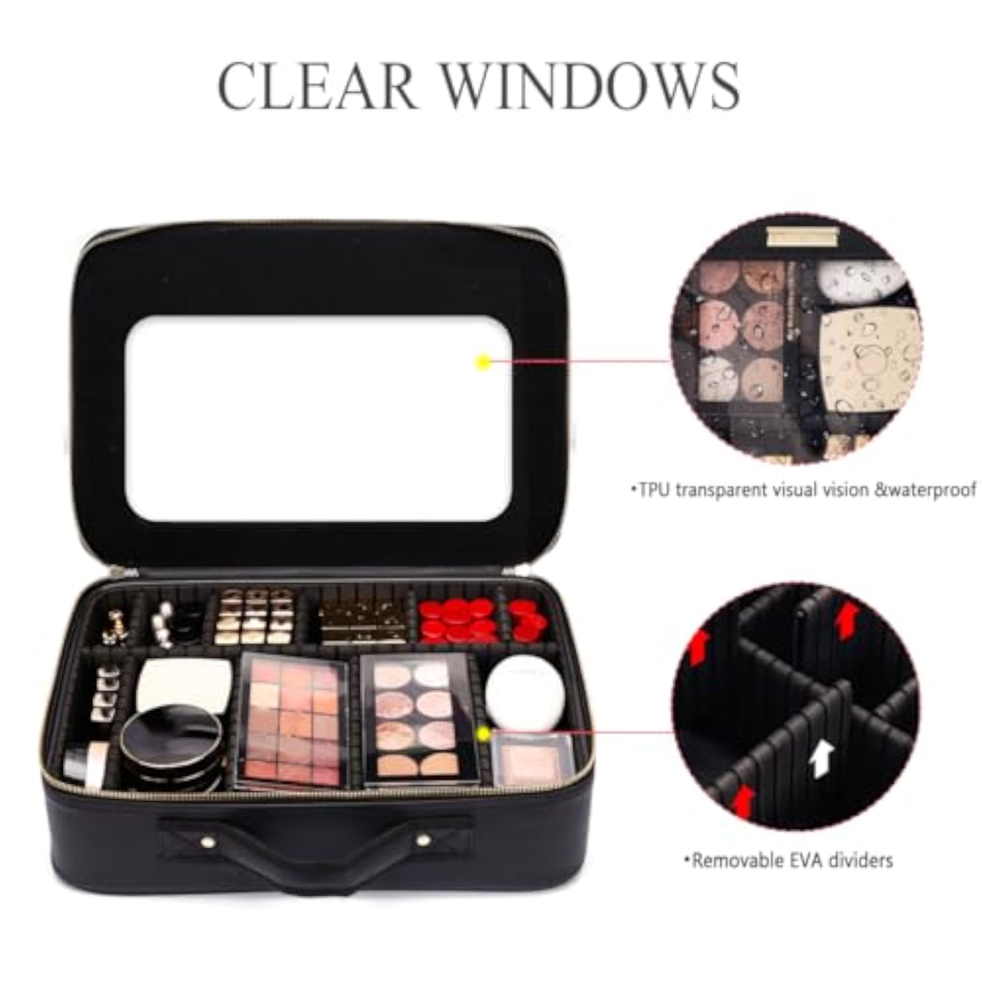 Women's Large Clear EVA Makeup Train Case, Waterproof Organizer