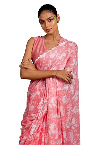 Image of MIRCHI FASHION Saree for Woman Georgette Floral and Leaf Printed | Elegant Farewell and Ceremonial Women's Sari with Blouse Piece