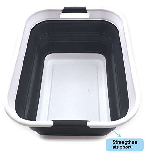 SAMMART Zusammenklappbarer Wäschekorb aus Kunststoff - Zusammenklappbarer Aufbewahrungsbehälter/Organizer - Tragbare Waschwanne - Platzsparender Korb/Korb (schwarz, 1)