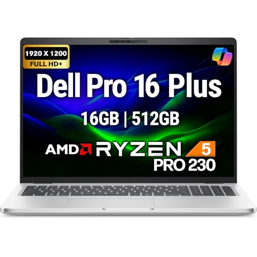 Image of Dell Pro 16 Plus PB16255 (Replaces Latitude 5550) AI Business Notebook 16 inch FHD+ AMD Ryzen 5 Pro 230, 16GB DDR5 RAM, 512GB SSD PCIe, Wi-Fi 7, BT, Backlit Keyboard, FHD Webcam, Win 11 Pro - Silver