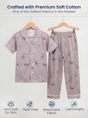 Image of POLKA TOTS 100% Pure Cotton Half Sleeve Night Suit for Kids, Girls & Boys | Cotton Pyjama Set | Unisex Night Dress for Children | Night Suit for Girls |Sleepwear for Kids | Winter Night Dress for Boys