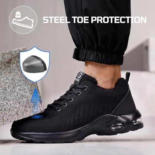 Image of Steel Toe Shoes for Men Lightweight Safety Work Shoes with Kevlar Puncture Resistant Midsole Comfortable Low Top Work Shoes for Warehouse Factory Light Construction
