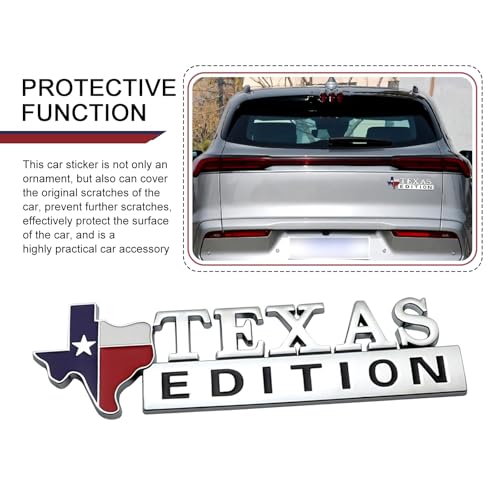 Image of 2 PCS Texas Edition Emblem, Texas State Flag Shape, 6.3 inch x 1.9 inch ABS 3D Car Badge, Self-Adhesive Decal for Fender, Side Door, Universal Fit for Cars, Trucks, SUVs (Silver)