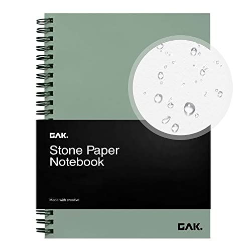GAK. Stone Paper Notebook | No Lines Spiral Notebook Waterproof Sheet Aesthetic Journal for Note Taking | Notebooks for Work & Aesthetic School Supplies | Medium Size, Green (5.8”x8.3”, 50 sheets)