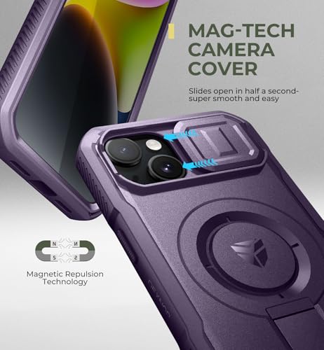 Coque iPhone 13/14 violette antichoc avec protection caméra et support