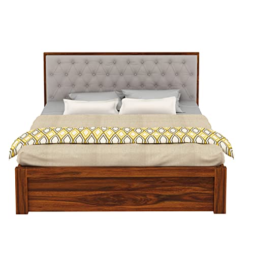 Image of Ganpati Arts Sheesham Wood Decan King Size Bed with Box Storage for Bedroom Wooden Double Bed Palang for Home (Natural Finish)
