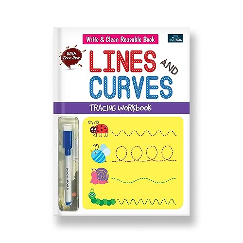 Image of Lines and Curves Write and Clean Reusable Book for kids, Childrens and Toddlers - Early Tracing Workbook, Fun Pattern and activities, Mazes, Puzzle Games - Ages 2+ Years: English