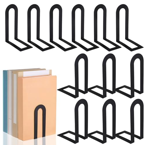 Chunful 12 Pcs Black Modern Metal Book Ends for Shelves Decorative Small Bookends Book Shelf Organizer Minimalist Design Stopper to Hold Books for Home Office (5.5 * 3.75 * 2.25inch)