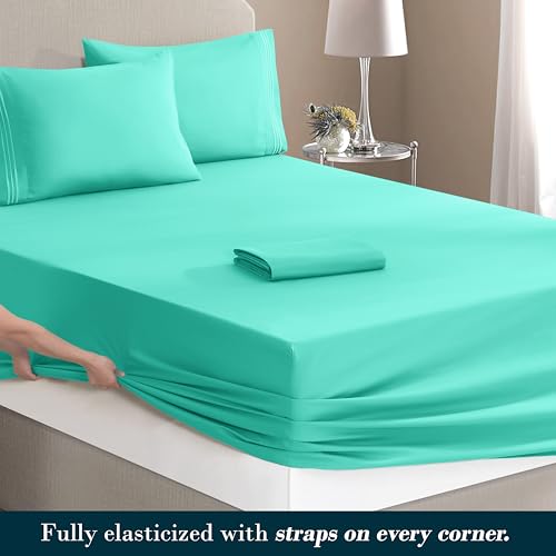 Image of Mocassi Luxury 6-Piece Sheet Set, Ultra Soft 1800 Premium Hotel Quality Microfiber Sheet Set, Fits Mattresses Up to 18 to 24 Inches Extra Deep Pocket - Breathable and Secure Fit, King, Paradise Teal
