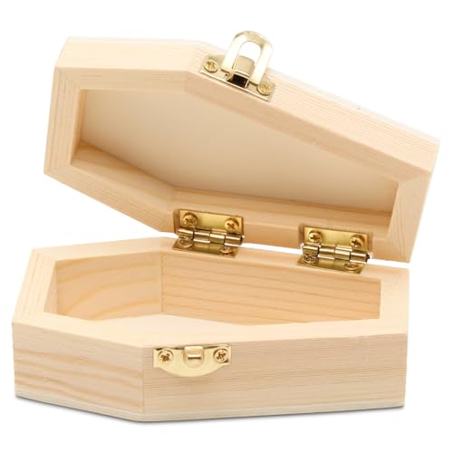 Halloween Coffin Treat Boxes 4 inch Pack of 1 Wood Coffins for Crafts Party Treat Trays and Mini Coffin Dcor by Woodpeckers