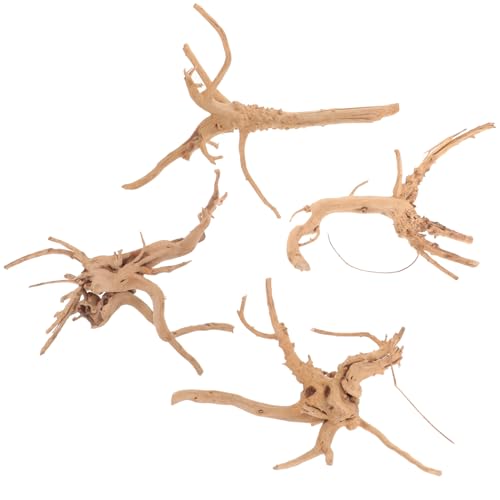 GALPADA 4pcs Fish Tank Wooden Ornaments Bark Decoration Small Trunk Decorative Hardscape Decorate Aquarium Marine Branch for Realistic Tropical Driftwood Root Tanks Freshwater Natural Log