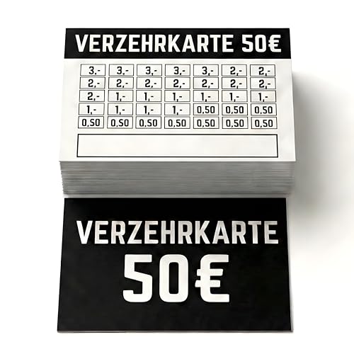 100x Verzehrkarten zum Abstreichen - Wertkarten für Veranstaltungen Vereine & Gastronomie als Alternative für Wertmarken (50 Euro 100 Stück)