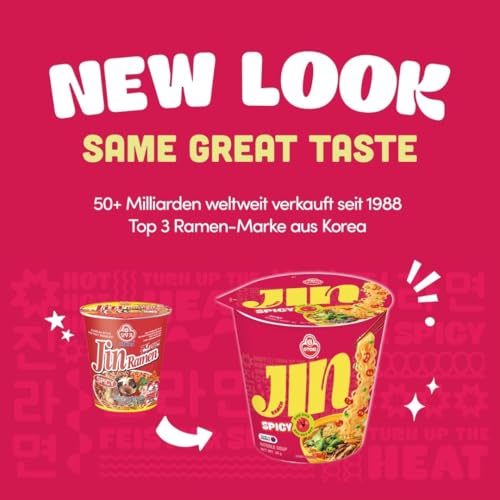 Image of OTOKI Jin Ramen Korean-Style Instant Cup Noodles Spicy Flavor 65g Each, Pack of 2 | Veg & Authentic Korean Ramen Noodle | The Product of Korea