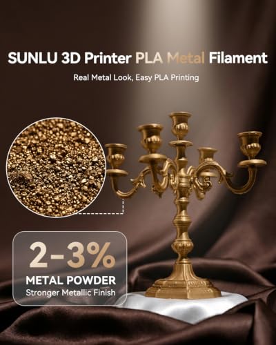 Image of SUNLU Metal PLA Filament Bundle 1.75mm, Black+Bronze+Brass Gold+Azurite | Metallic Shiny 3D Printer Filament with Actual Metal Filled, High Gloss Finish, Easy to Print, 2.2lbs Spool for FDM Printers