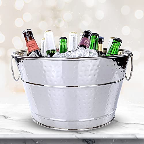 Brekx Stainless Steel Ice Bucket For Cocktail Bar/Leak-Proof/Hammered Drink Bucket For Parties- 15 Quarts #TOP6