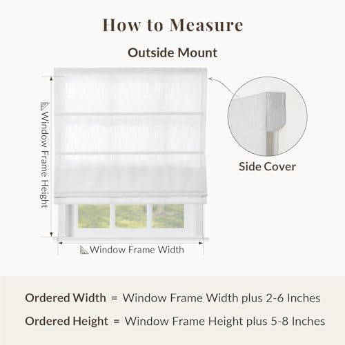 Image of TWOPAGES Liz No Drill Cordless Roman Shades Linen Textured Roman Blinds for Windows, Custom Made Room Darkening Blackout Roman Window Shades, Hardware Included, Snow White, 1 Piece
