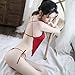 SINMIUANIME Womens Sexy Chinese Dudou Lingerie Traditional Embroidery Halter Bellyband with Thongs (Red)