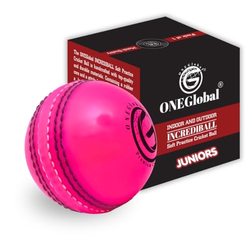 ONEGlobal Incrediball Junior Soft Practice Cricket Ball | Outdoor & Indoor Rubber Cricket Ball With Core & Stitched Seam | For Practice Training & Family Fun | Senior & Junior Size (1 Pink Junior)