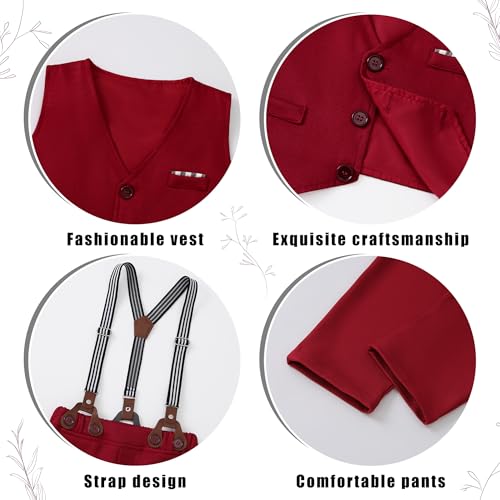 Image of ZOEREA Toddler Boy Suit Formal Wedding Outfits Gentleman Clothes Long Sleeve Shirt + Suspender Pants + Bowtie