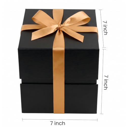 Image of LIFELUM Black Gift Box for Birthday with Magnetic Lid, 7 inchx7 inchx7 inch