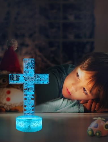 Image of FULLOSUN Jesus Cross Gift, Jesus Cross Night Light, 3D Illumination Lights with Remote 16 RGB Colors Change Kids Men Women Room Lighting Creative Decoration