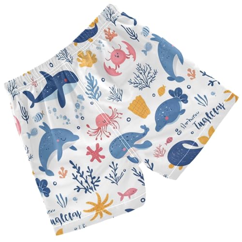 Pigsaly Boys Swim Trunks Crab Dolphin Ocean Animals Corals Sea Boys Board Shorts Swimsuit Swimwear Summer Bathing Suit 3T2