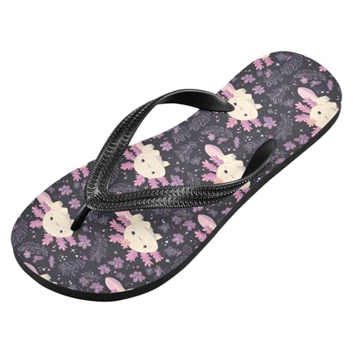 ALAZA Purple Axolotl Animal Flip Flops for Women Fashion Beach Slippers Comfort Mens Flip Flops Non-Slip Rubber Shower Slippers Sandal for Hotel Travel Sport,XS2