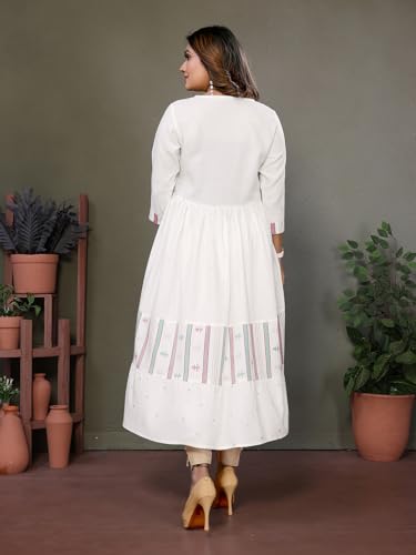 Image of rangita Women Rayon Regular Fit Calf Length Embroidered Tiered Flared Kurti | Kurta