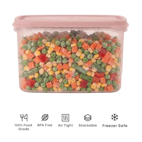 Image of All Time Frostee Modular Plastic Storage Containers Set of 3 | 950ml Each | BPA Free Food Grade Kitchen Storage Boxes with Lid | Leakproof Freezer Safe Stackable Containers | Pink