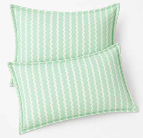 Image of VAS COLLECTIONS Premium 210 TC Cotton Satin Stripe Pillow Cover Set of 2 (18x28 Inches) | Hotel Quality Soft Breathable Pillow Cases | Pillow Covers for Home Hotel Hospital Use, Green & White