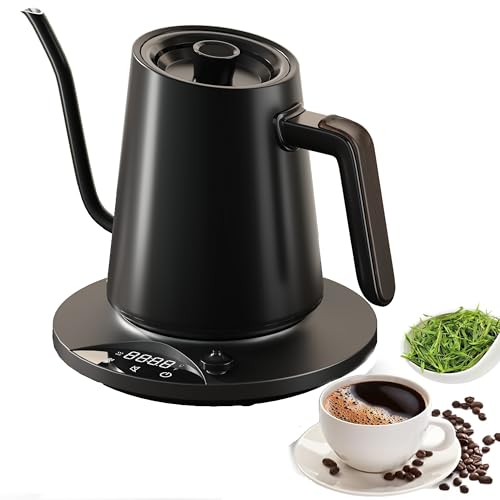 Gooseneck Electric Kettle with ±1℉ Temperature Control & Keep Warm for Pour Over Coffee & Tea, Rapid Boil, 304 Stainless Steel, Built-in Brew Timer, 1000W/ 0.9L